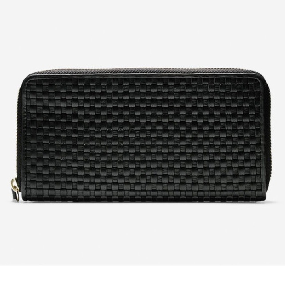 Cole Haan Black leather Bethany Weave Large Continental Wallet gold accents